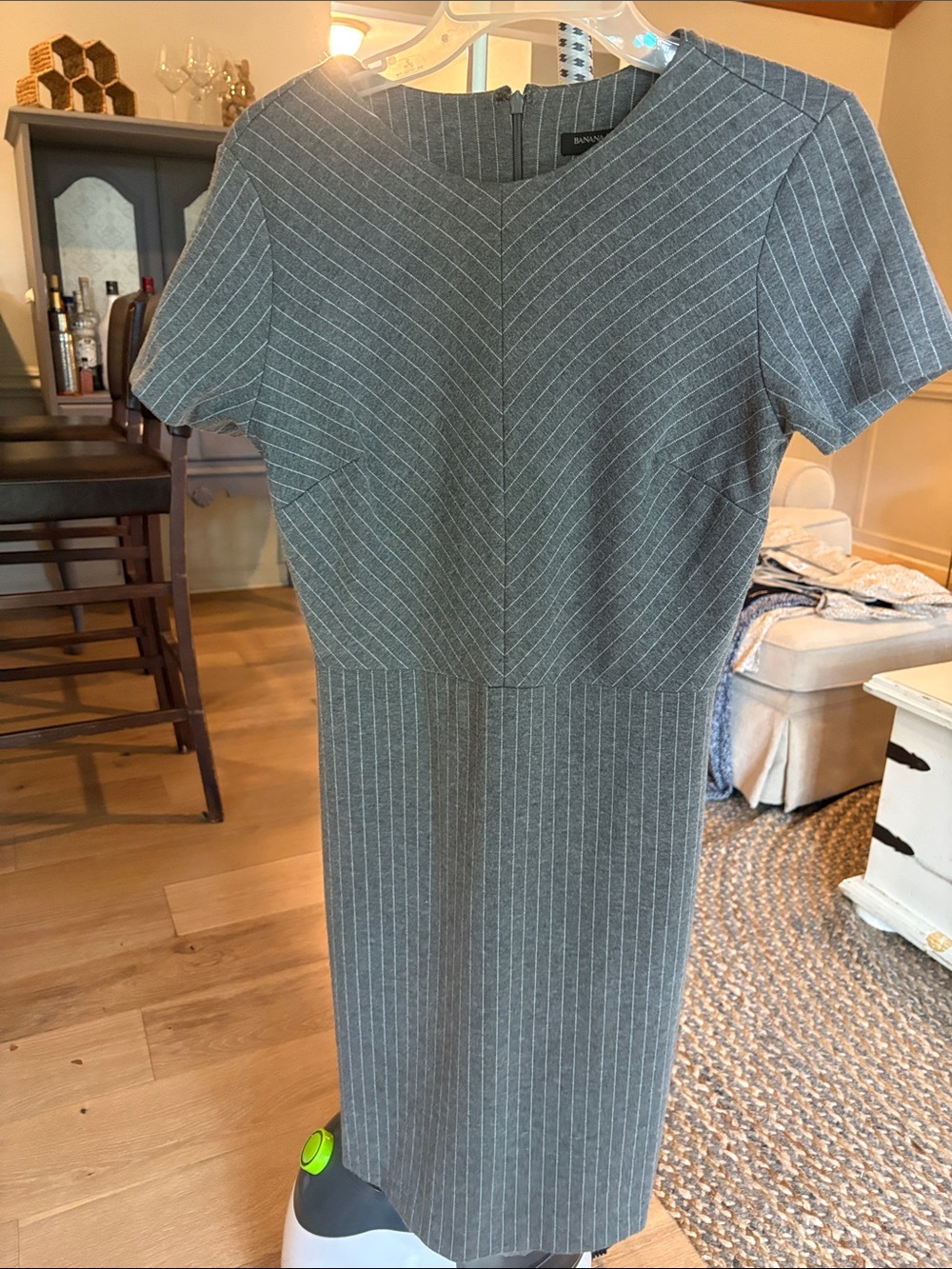 Banana Republic Gray Pinstriped Midi Sheath Dress